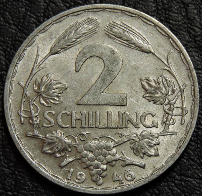 2 шиллинга 1946 Австрия. Монета продается в единственном экземпляре, изображенном на фото.