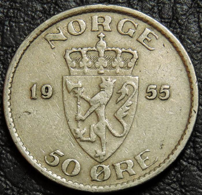 50 эре 1955 Норвегия. Монета продается в единственном экземпляре, изображенном на фото.