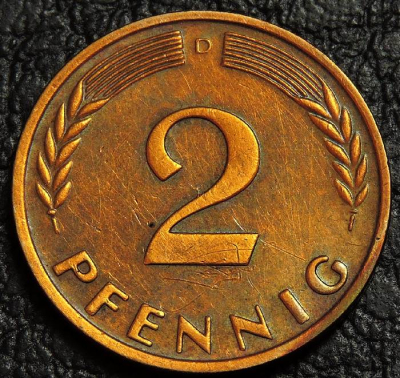 2 пфеннига 1962 D ФРГ Германия. Монета продается в единственном экземпляре, изображенном на фото.