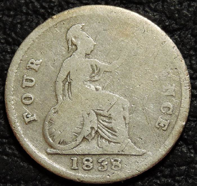 4 пенса 1838 Великобритания. Серебро. Монета продается в единственном экземпляре, изображенном на фото.