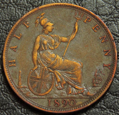 1/2 пенни 1890 Великобритания. Монета продается в единственном экземпляре, изображенном на фото.