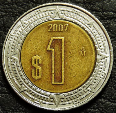1 песо 2007 Мексика. Монета продается в единственном экземпляре, изображенном на фото.
