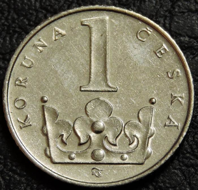 1 крона 1995 Чехия. VF-XF. На фото образец. На монете изображен лев с короной на голове.