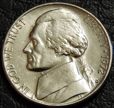 5 центов 1972 D США. F-XF. На фото образец.