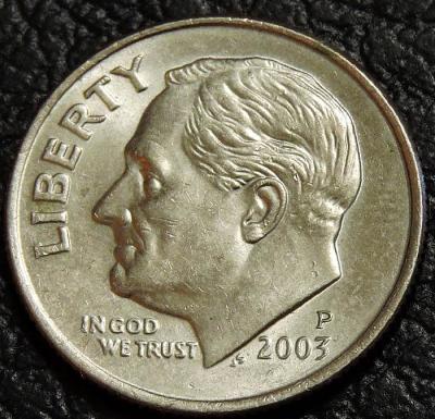 10 центов 2003 P США. Монета продается в единственном экземпляре, изображенном на фото.