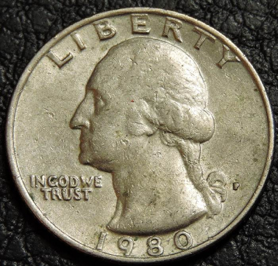 25 центов 1980 P США. F-XF. На фото образец.