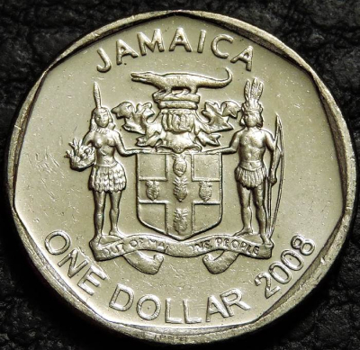 1 доллар 2008 Ямайка. Новый тип. VF-XF (состояние монет от хорошего до отличного). На фото образец.