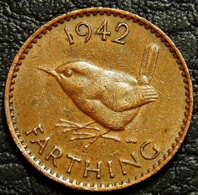 1 фартинг 1942 Великобритания. Монета продается в единственном экземпляре, изображенном на фото.
