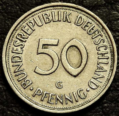 50 пфеннигов 1984 G Германия ФРГ. Монета продается в единственном экземпляре, изображенном на фото.