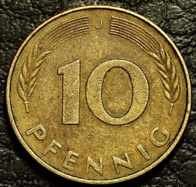 10 пфеннигов 1976 J Германия ФРГ. Монета продается в единственном экземпляре, изображенном на фото.