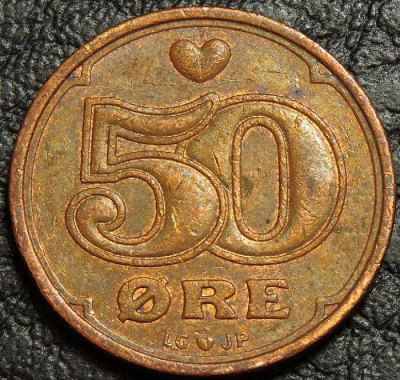 50 эре 1994 Дания. Монета продается в единственном экземпляре, изображенном на фото.