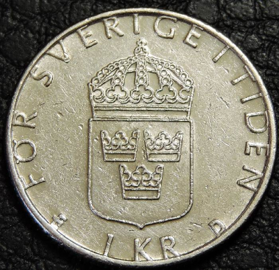 1 крона 1990 Швеция. VF-XF. На фото образец.