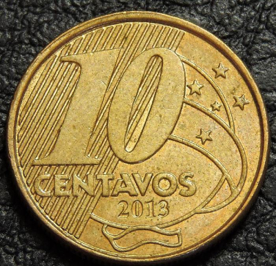 10 сентаво 2013 Бразилия. VF-XF. На фото образец.