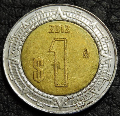 1 песо 2012 Мексика. Монета продается в единственном экземпляре, изображенном на фото.