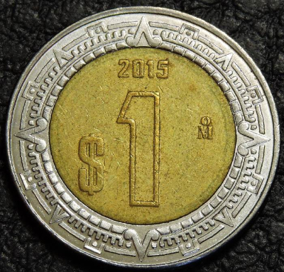 1 песо 2015 Мексика. Монета продается в единственном экземпляре, изображенном на фото.