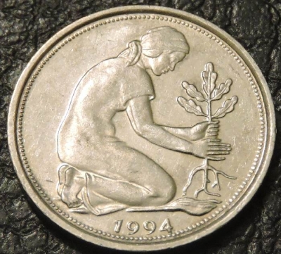 50 пфеннигов 1994 A Германия ФРГ. F-XF. На фото образец.
