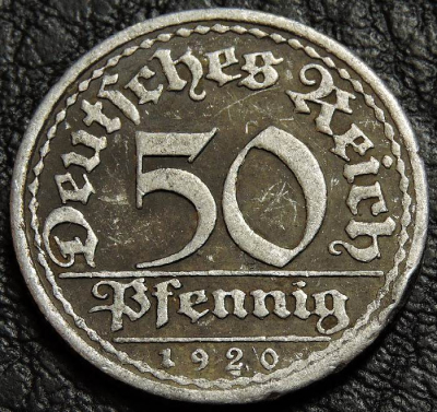 50 пфеннигов 1920 A Германия. Монета продается в единственном экземпляре, изображенном на фото.