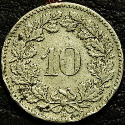 10 раппенов 1908 Швейцария. Монета продается в единственном экземпляре, изображенном на фото.