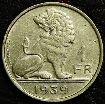 1 франк 1939 Бельгия BELGIQUE - BELGIE. Монета продается в единственном экземпляре, изображенном на фото.