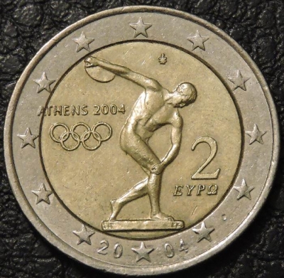 2 евро 2004 Греция. Олимпиада в Афинах. F-XF. На фото образец.
