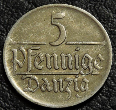 5 пфеннигов 1923 Данциг. Монета продается в единственном экземпляре, изображенном на фото.