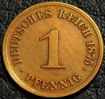 1 пфенниг 1875 A Германия. Монета продается в единственном экземпляре, изображенном на фото.
