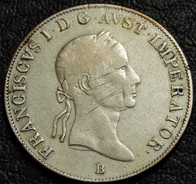 20 крейцеров 1835 B Австрия. Старый тип. Серебро. Монета продается в единственном экземпляре, изображенном на фото.
