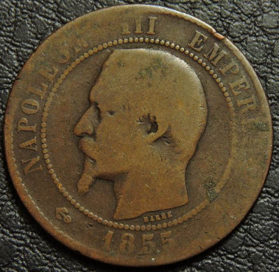 10 сантимов 1855 Франция. Монета продается в единственном экземпляре, изображенном на фото.