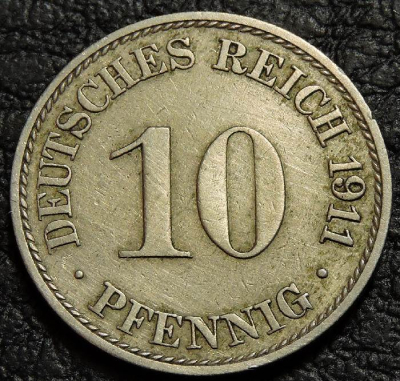 10 пфеннигов 1911 A Германия. Монета продается в единственном экземпляре, изображенном на фото.