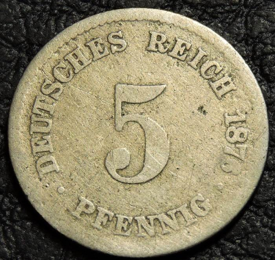 5 пфеннигов 1876 H Германия. Монета продается в единственном экземпляре, изображенном на фото.