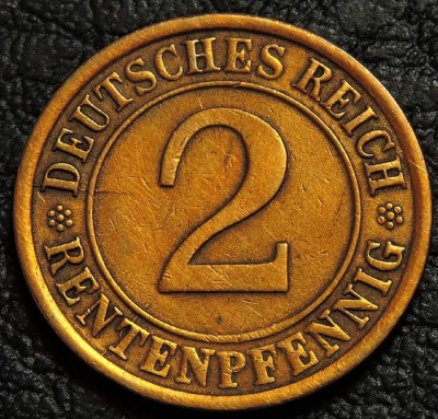 2 рентенпфеннига 1924 J Германия. Монета продается в единственном экземпляре, изображенном на фото.