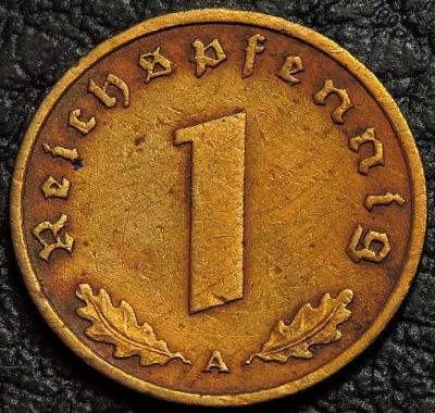1 рейхспфенниг 1939 A Германия. Монета продается в единственном экземпляре, изображенном на фото.