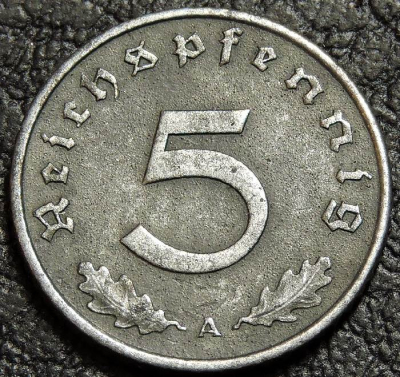 5 рейхспфеннигов 1940 A Германия. Монета продается в единственном экземпляре, изображенном на фото.