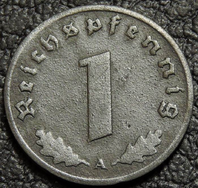 1 рейхспфенниг 1943 A Германия. Монета продается в единственном экземпляре, изображенном на фото.
