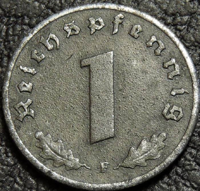 1 рейхспфенниг 1941 F Германия. Монета продается в единственном экземпляре, изображенном на фото.