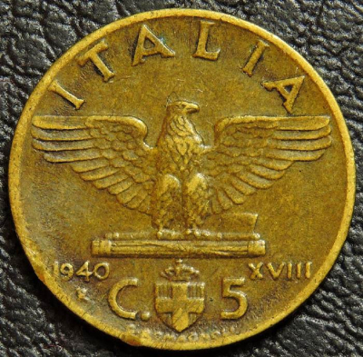 5 чентезимо 1940 Италия. Монета продается в единственном экземпляре, изображенном на фото.