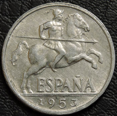 10 сентимо 1953 Испания. Монета продается в единственном экземпляре, изображенном на фото.