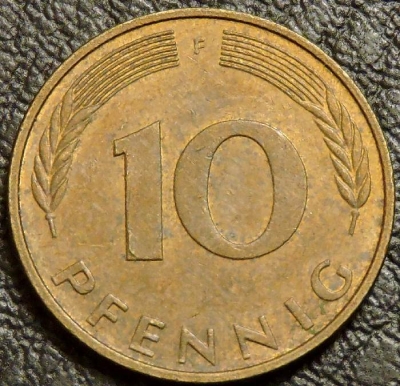 10 пфеннигов 1996 F ФРГ. VF-XF. На фото образец.